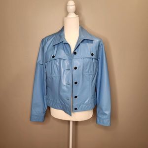 Nine West 100% Leather Light Blue Jacket Size 8